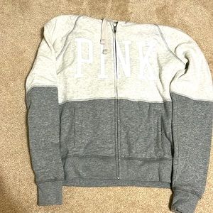 PINK brand grey hoodie w/front side pockets, worn once - like new. Xmas present.